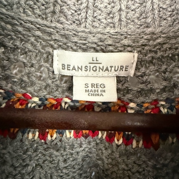 L.L. Bean Signature Gray Fair Isle Cardigan with Red, Navy & Cream Accents - Picture 2 of 10